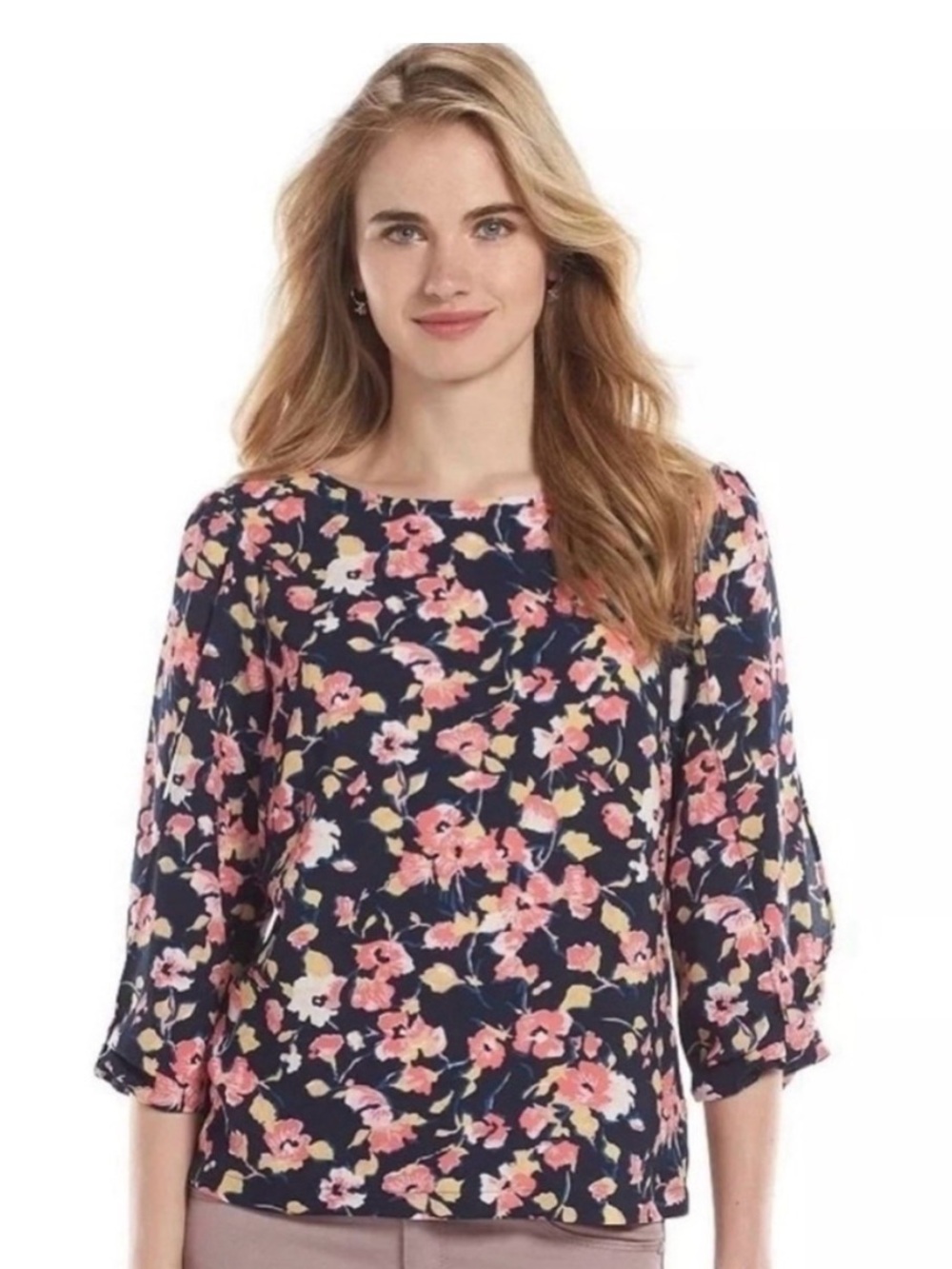 Lauren Conrad Floral 3/4 Sleeves Top Size Small NWT